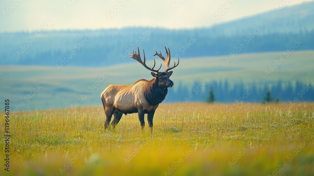 Naklejka premium Majestic elk in a tranquil meadow.
