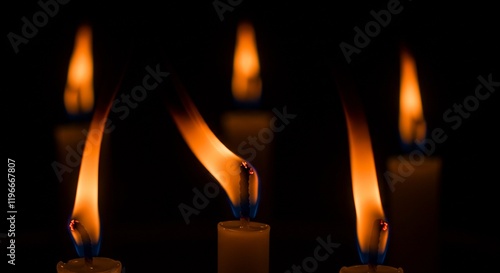 Burning Candles Flickering Flames Night Light Warm Glow Peaceful Atmosphere Spiritual Still Life