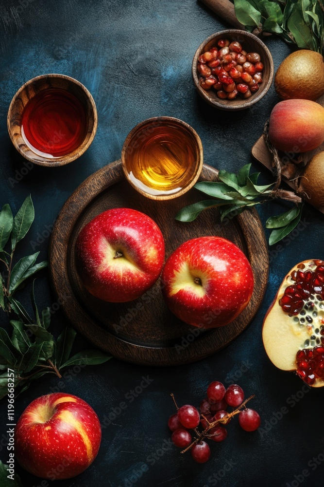 A still life of fresh apples, berries and bowls in the background. Seasonal fruit for a healthy diet. A still life of fresh apples, berries and bowls in the background. Seasonal fruit for a healthy diet.