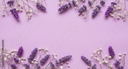 Lavender Gypsophila Floral Frame Purple Background Spring Flowers