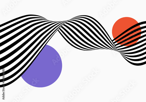 Black and white wave. Abstract wave design with optical illusion. Abstract geometric background.