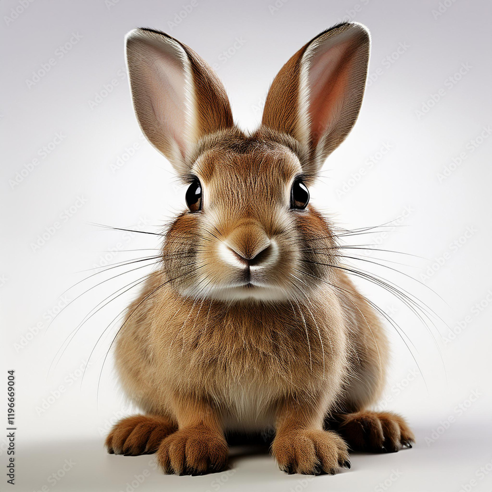 Obraz premium A close-up portrait of a small brown rabbit sitting upright.