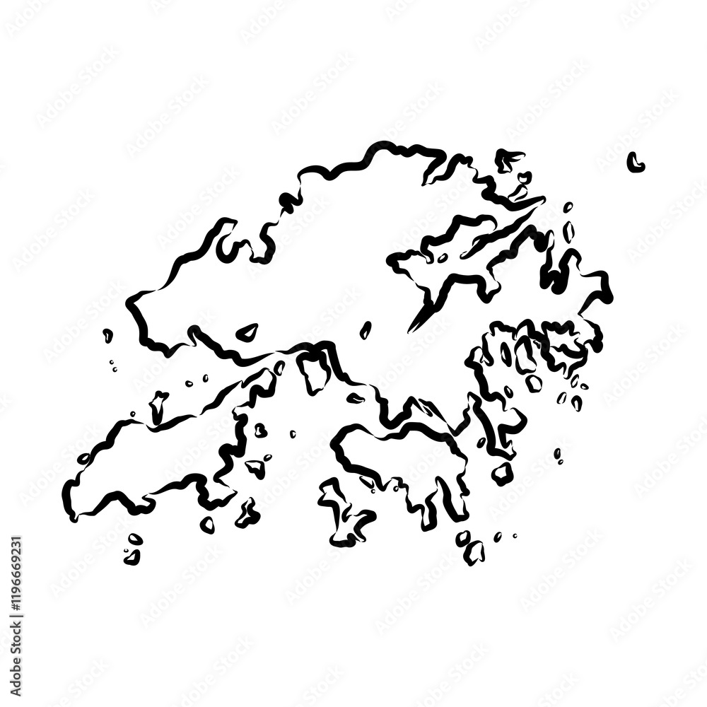 Hand drawn map of Hong Kong back school background. Vector Illustration Hong Kong map, vector sketch