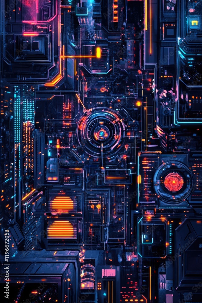 Neon-lit digital circuit board background Neon-lit digital circuit board background