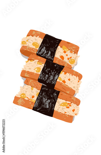 Delicious Japanese food Susi onigiri and seaweed issolated on white