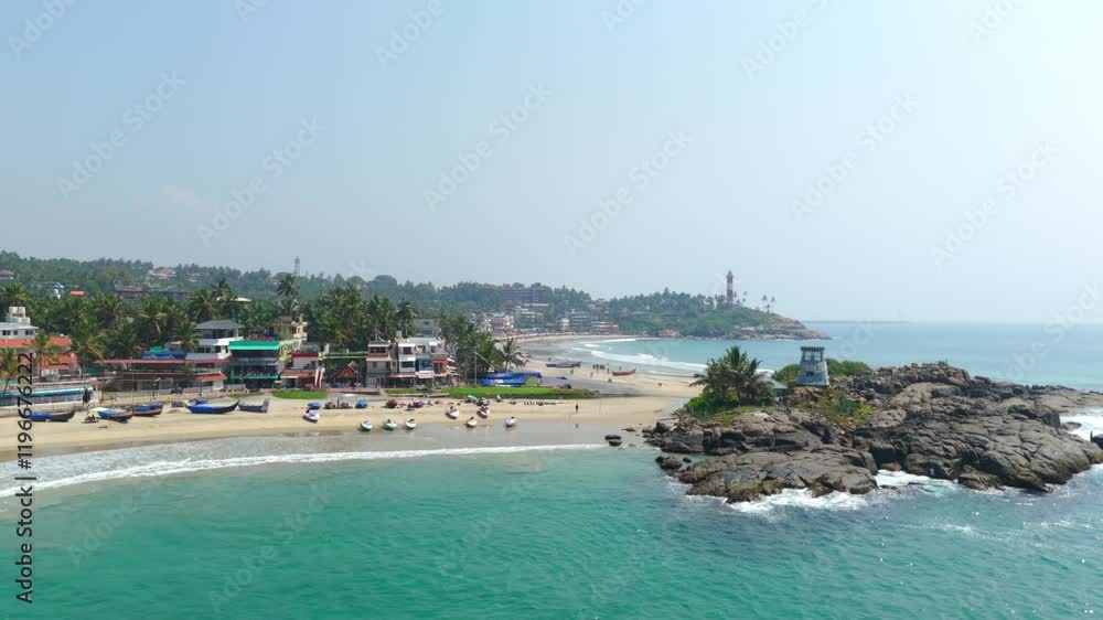 Aerial view of kovalam beach thiruvananthapuram kerala Aerial view of kovalam beach thiruvananthapuram kerala