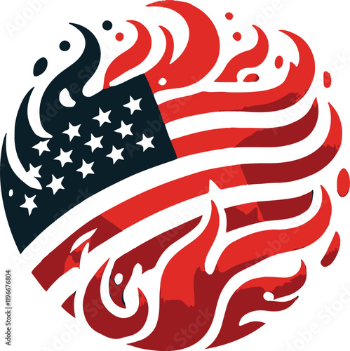 American flag on fire Style fire tshirt design style logo light background