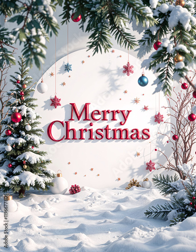 Snowy Christmas scene, winter wonderland backdrop, festive greeting