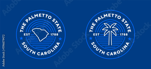 South Carolina travel logo. The Palmetto State. Editable stroke. Thin vector icon set