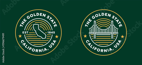 California travel logo. The Golden State. Editable stroke. Thin vector icon set