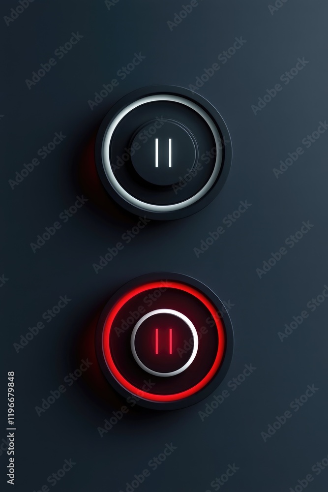 The image shows two black and red circular electrical switch controls, likely for a light or other power system. They are typically used to start and stop machinery or lights. The image shows two black and red circular electrical switch controls, likely for a light or other power system. They are typically used to start and stop machinery or lights.