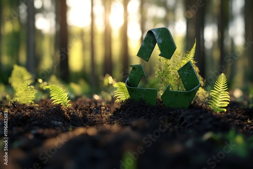 Recycling Symbol in a Forest: A Symbol of Environmental Conservation and Sustainable Practices