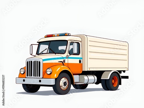 an image of a cartoon truck with a white trailer on the back. photo