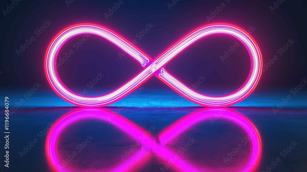 ์Neon signs and energetic, A glowing infinity symbol in vibrant pink against a dark background, creating a striking visual effect with reflections. ์Neon signs and energetic, A glowing infinity symbol in vibrant pink against a dark background, creating a striking visual effect with reflections.