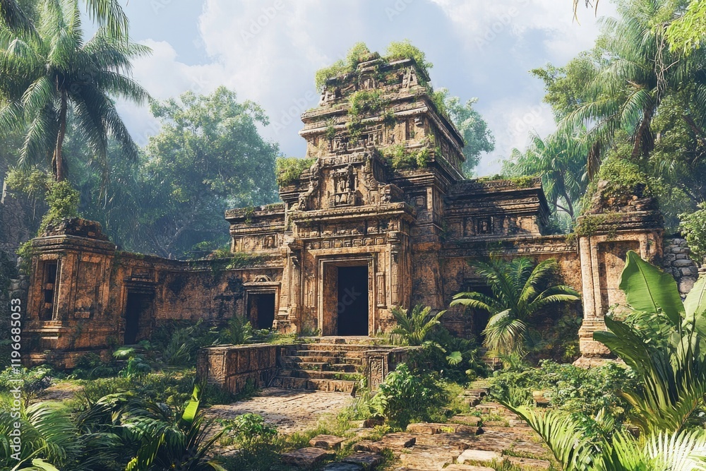 Ancient temple hidden in lush jungle Ancient temple hidden in lush jungle