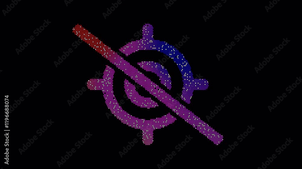 Icon location slash is made up of LED square shapes that shimmer and flicker. There are black dead diodes. In-Out looped. Alpha BW at the end Icon location slash is made up of LED square shapes that shimmer and flicker. There are black dead diodes. In-Out looped. Alpha BW at the end