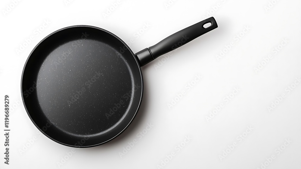 A sleek black frying pan with a sturdy handle, perfect for various cooking methods like frying, sauteing, and searing. A sleek black frying pan with a sturdy handle, perfect for various cooking methods like frying, sauteing, and searing.