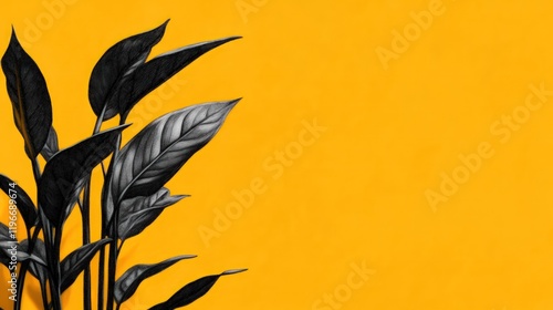 Monochromatic Paradise: Black Leaves Against Vibrant Yellow