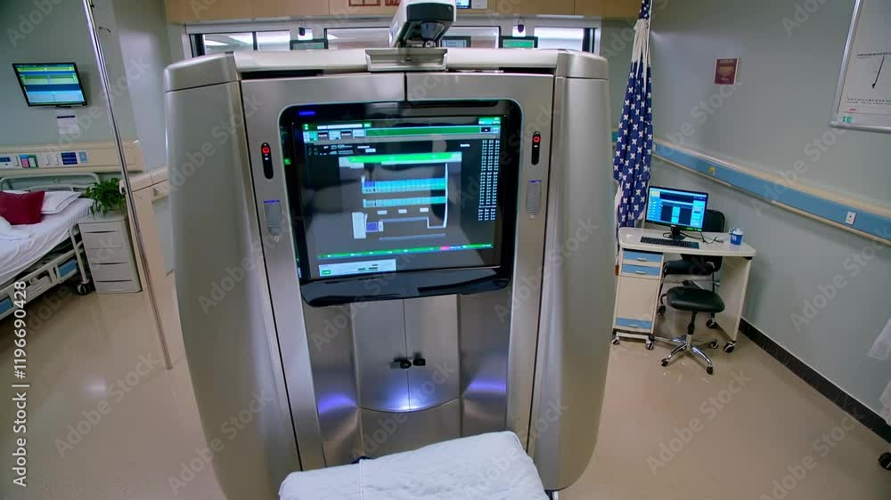 Advanced medical equipment with a digital display showing vital information stands ready for use in a modern operating room, highlighting the technological advancements in healthcare Advanced medical equipment with a digital display showing vital information stands ready for use in a modern operating room, highlighting the technological advancements in healthcare