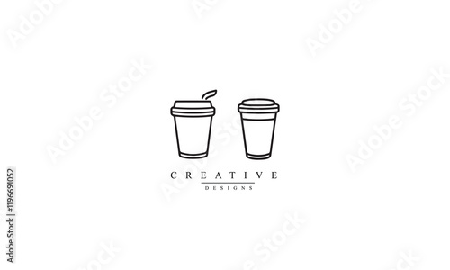 Paper coffee cup and mug line icon