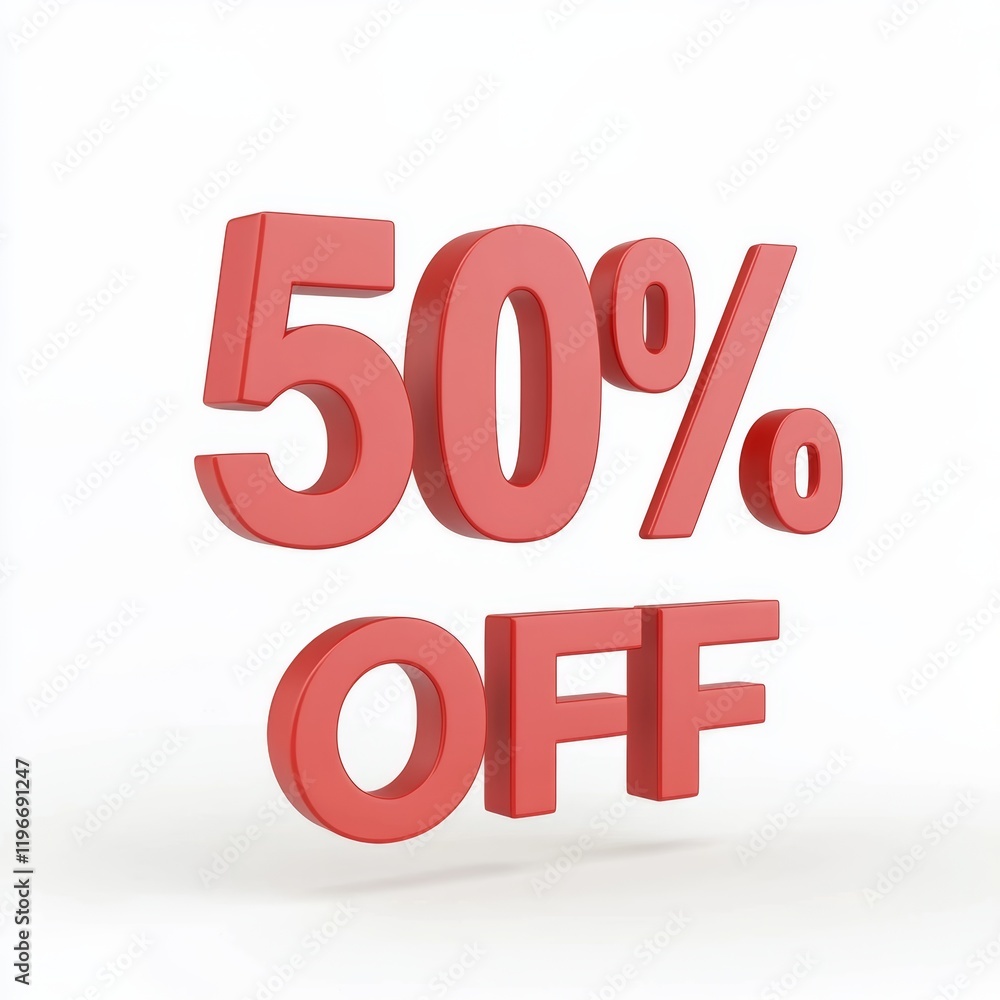 3D Bold Red 50% Off Sale Banner on White Background 4 3D Bold Red 50% Off Sale Banner on White Background 4
