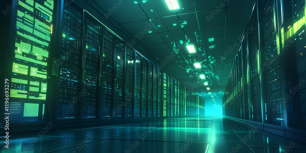 Fototapeta premium Modern Data Center with Illuminated Servers