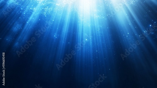 Deep blue ocean with light beams, serene tranquility photo