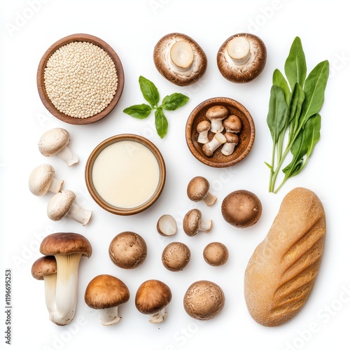 Wallpaper Mural Fresh Ingredients for Culinary Creations with Mushrooms and Greens Torontodigital.ca