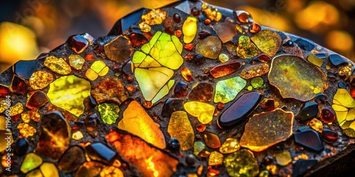 Stunning Pallasite Meteorite Slice: Cosmic Treasure Close-up Portrait photo