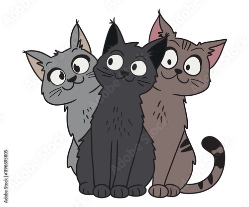 Funny three cats characters. Vector design.