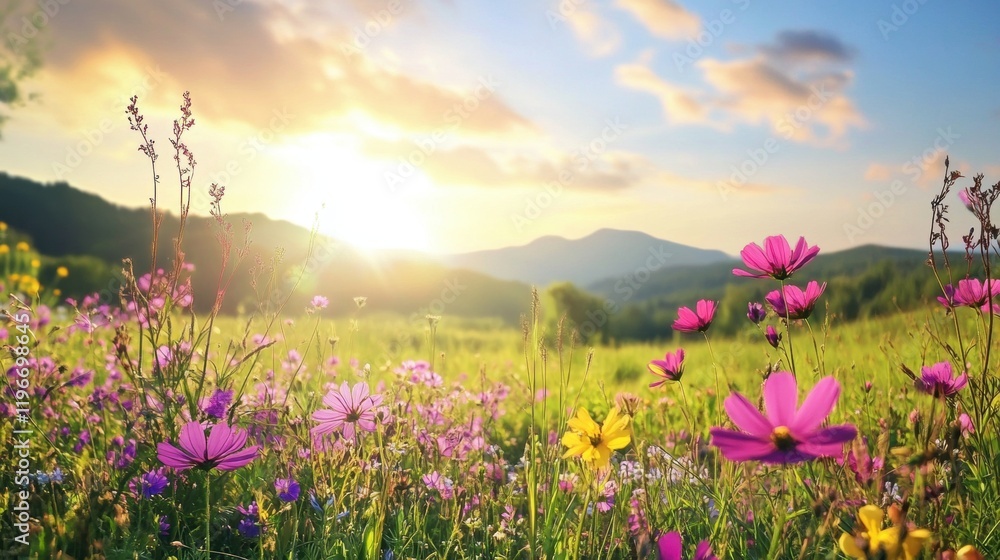 Fototapeta premium Wildflower meadow with rolling hills 
