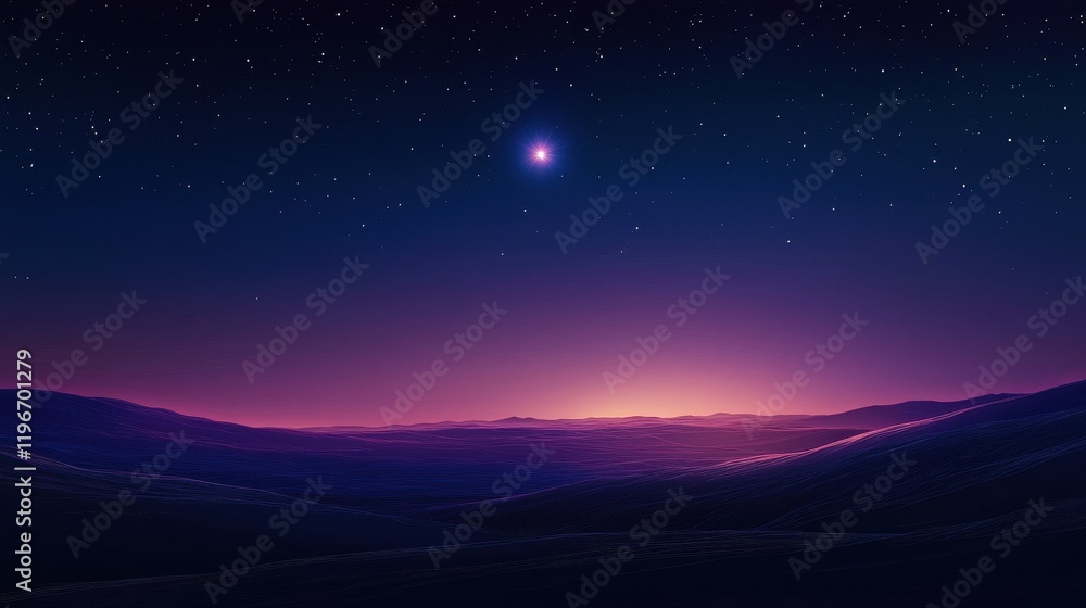 Fototapeta premium Starlit Night Sky Over Purple Rolling Hills