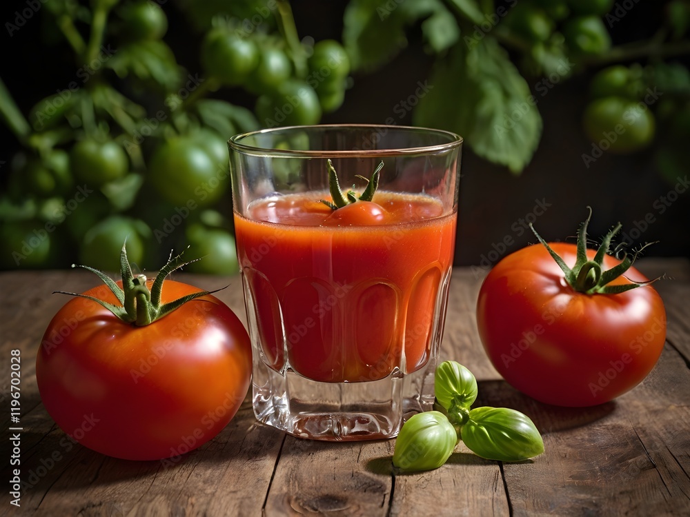 Tomato juice. Fresh red tomato detox juice in glass. Homemade tomato juice.
Tomato juice. Fresh red tomato detox juice in glass. Homemade tomato juice.