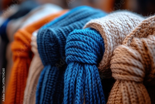 A Close-Up View of Colorful Knit Scarves