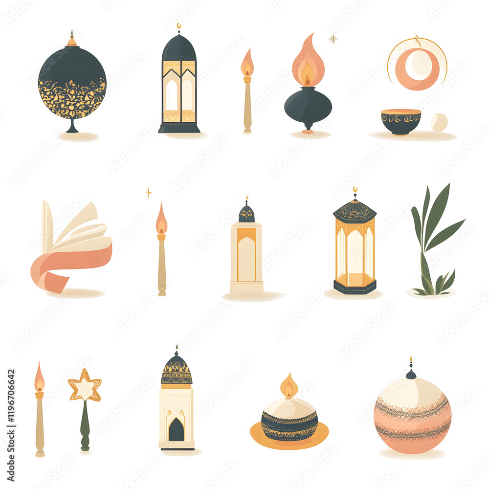 Obraz premium A set of icons a minimalist Eid Al-Fitr