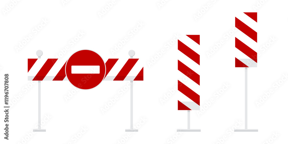 Fototapeta premium Roadblock Equipment with Caution Tape and Barriers Near Hurdles