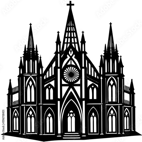 Gothic Cathedral Silhouette - Historical and Religious Architecture Vector