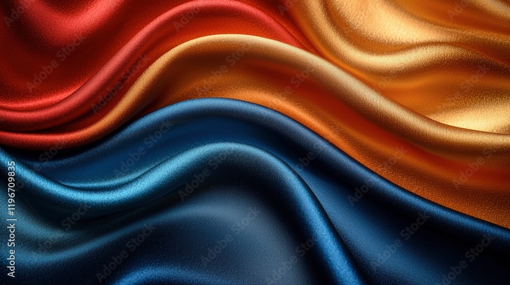 Obraz premium Abstract Composition of Red, Orange, and Blue Fabric with Elegant Drapes and Smooth Texture