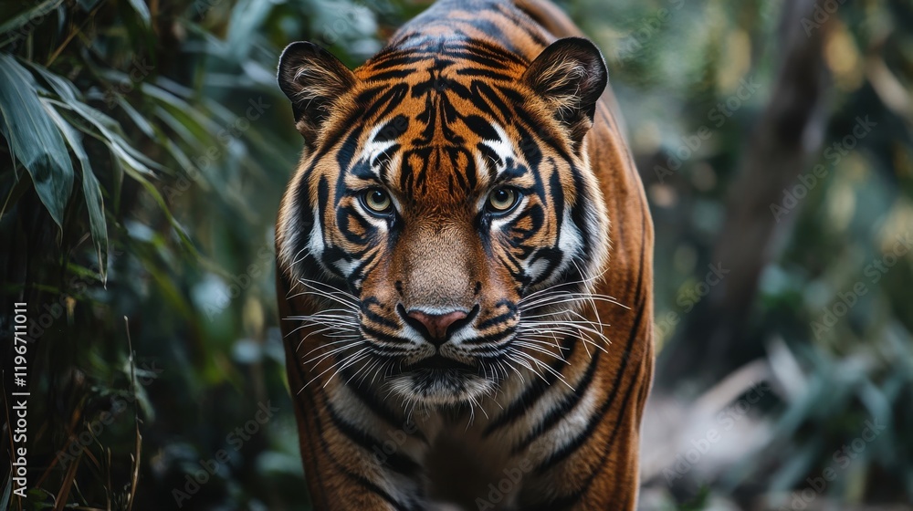 Fototapeta premium Majestic tiger in lush green foliage