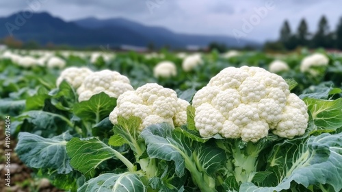 Cauliflower Field in Mountainous Landscape