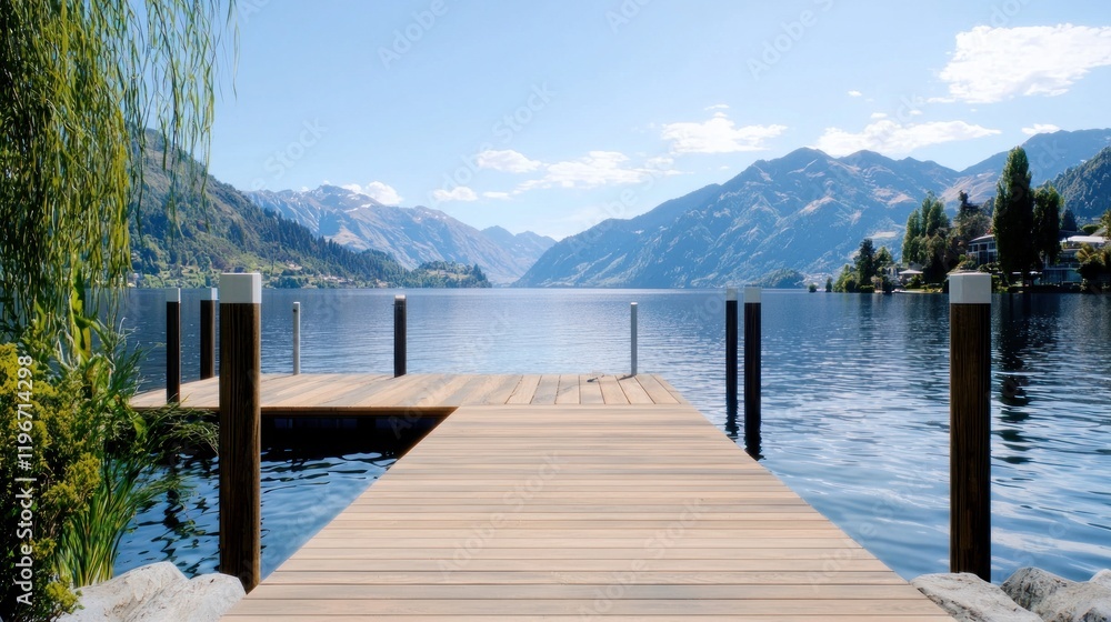 Naklejka premium Tranquil Lake with Wooden Dock