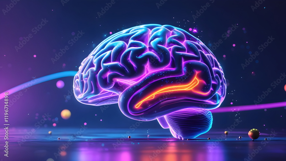 Fototapeta premium Futuristic Digital Brain Representation with Neon Lights