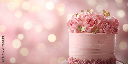 Artistic Floral Cake with Roses and Bokeh Background