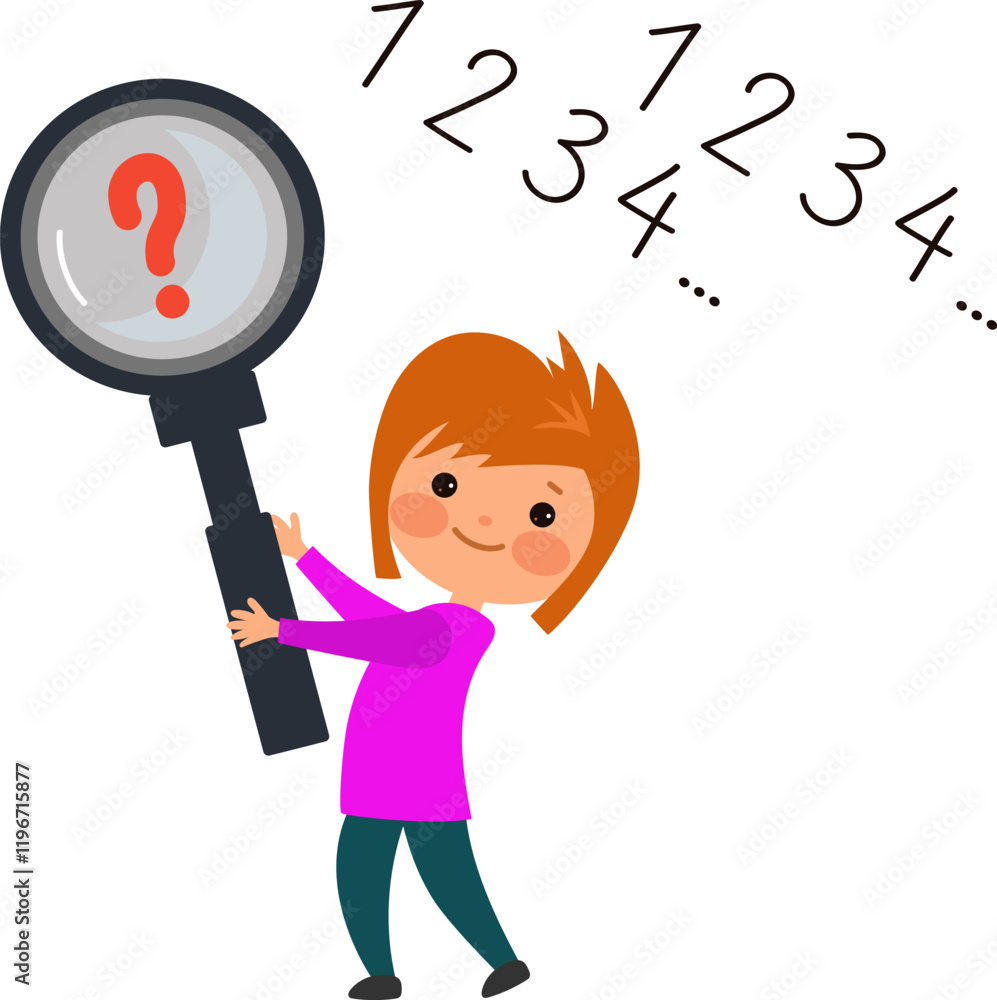 Child learns numbers. Dyscalculia and mental arithmetic concept. Learning, curiosity, and the challenges of math for young kids. PNG Vector flat cartoon illustration for educational materials. Child learns numbers. Dyscalculia and mental arithmetic concept. Learning, curiosity, and the challenges of math for young kids. PNG Vector flat cartoon illustration for educational materials.