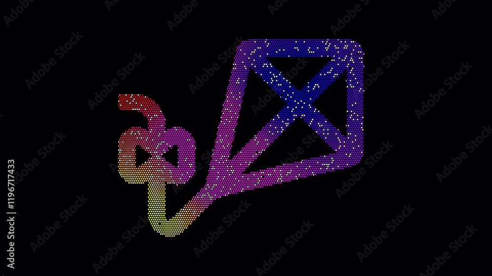 Icon kite is made up of LED square shapes that shimmer and flicker. There are black dead diodes. In-Out looped. Alpha BW at the end Icon kite is made up of LED square shapes that shimmer and flicker. There are black dead diodes. In-Out looped. Alpha BW at the end