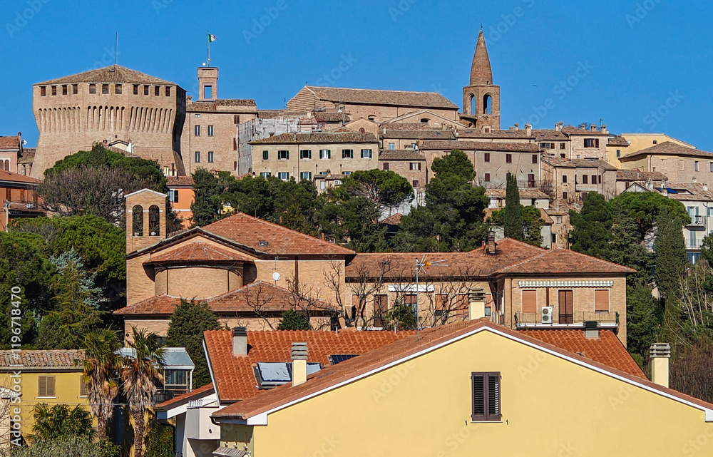 Fototapeta premium Mondavio, Italy - listed among the most beautiful villages in Italy, Mondavio displays a wonderful Old Town highlighted by the 15th-century castle and impressive defensive towers