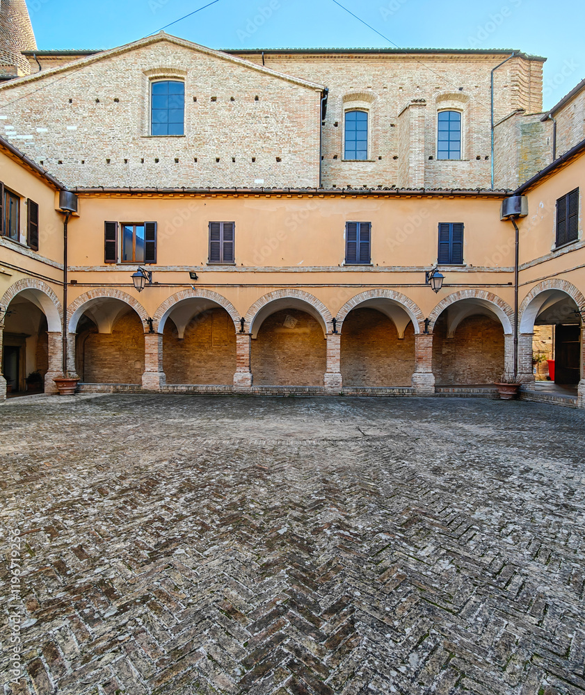 Fototapeta premium Mondavio, Italy - listed among the most beautiful villages in Italy, Mondavio displays a wonderful Old Town highlighted by the 15th-century castle and impressive defensive towers