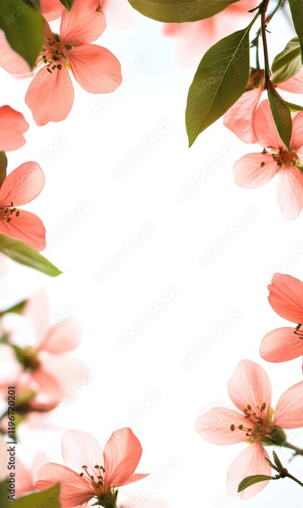 Fototapeta premium Pink blossoms framing an empty space for a creative design or text layout. Generative AI