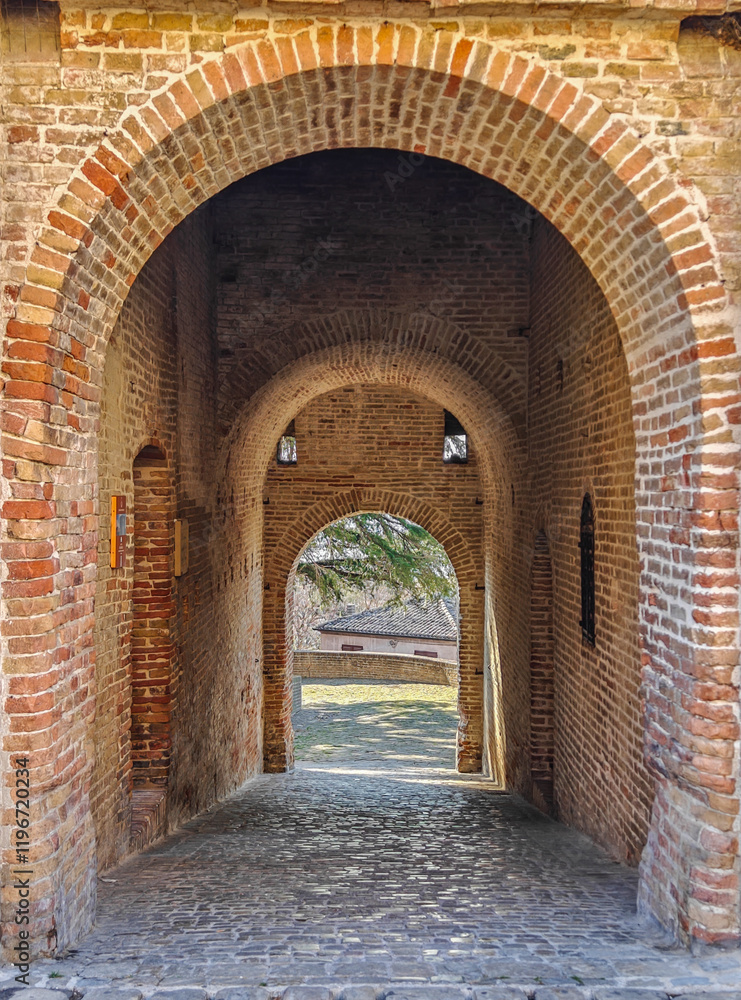Obraz premium Mondavio, Italy - listed among the most beautiful villages in Italy, Mondavio displays a wonderful Old Town highlighted by the 15th-century castle and impressive defensive towers