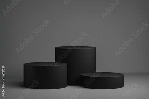 Wallpaper Mural Three black cylindrical podiums on gray surface Torontodigital.ca